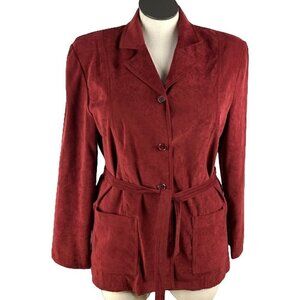 Briggs womens blazer size L red ultra suede career with pockets vintage 90s